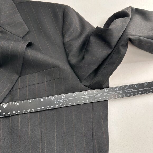 Tailors Row Mens Pinstripe Black Wool Suit Jacket Blazer 46R Single Breasted - Picture 5 of 12